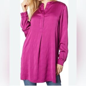 Anne Klein Charmeuse Nehru Tunic Berry Pink Sz 1X New